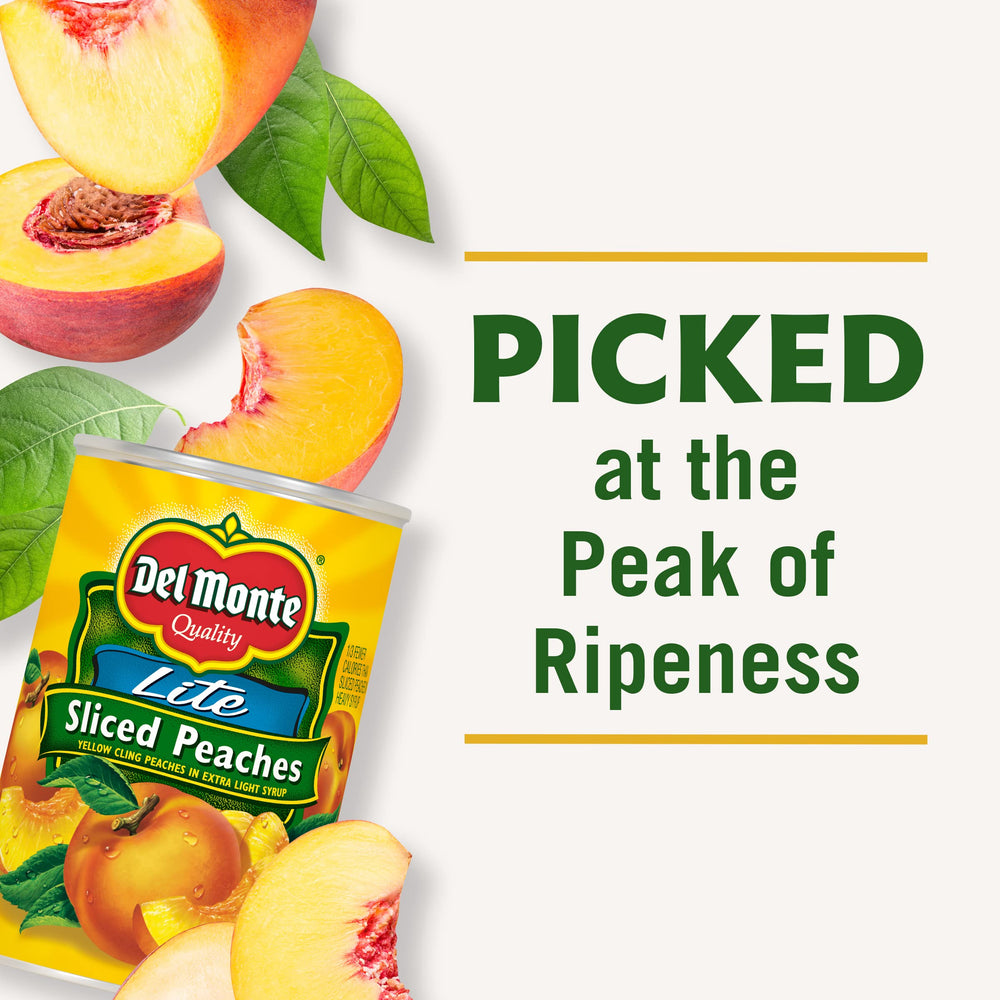 Del Monte peaches stored in pantry for convenient ready-to-eat fruit.