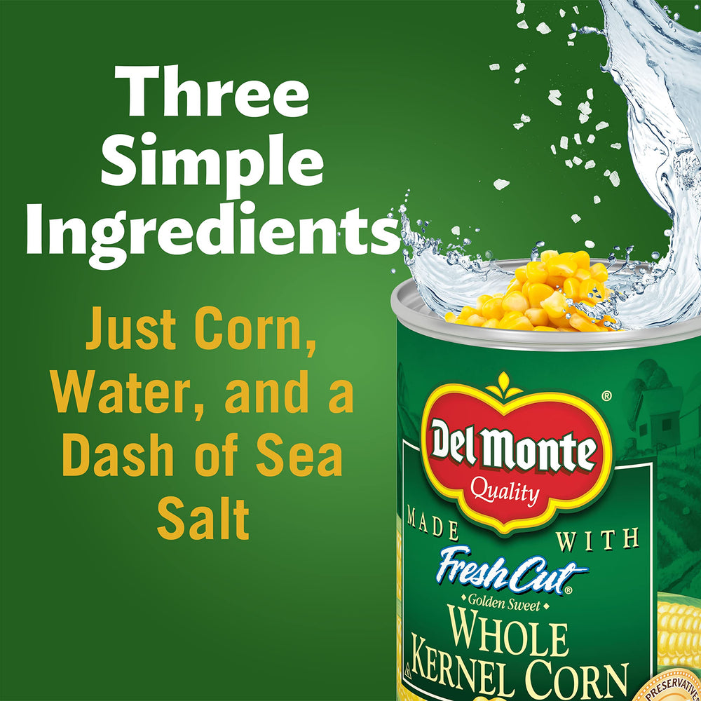 Ready-to-eat Del Monte corn in a can, convenient for meals