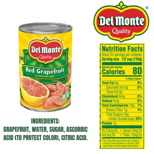 Del Monte red grapefruit segments close-up highlighting juicy, sun-ripened citrus.