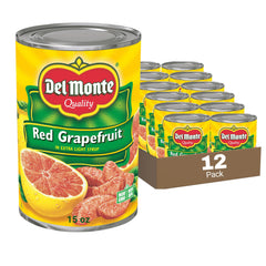 Del Monte red grapefruit segments in light syrup ready for quick snacking.
