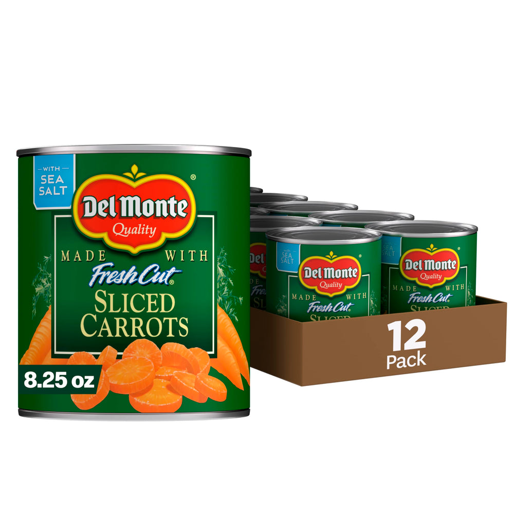 Del Monte Sliced Carrots pack of 12 ready to heat or serve as a side.