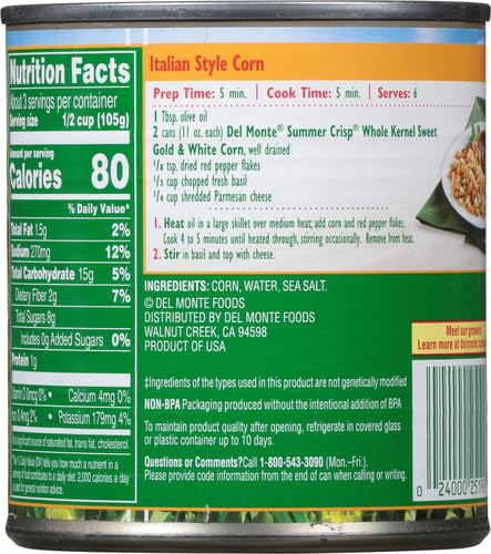 Del Monte corn on a plate highlights golden kernels for salads.