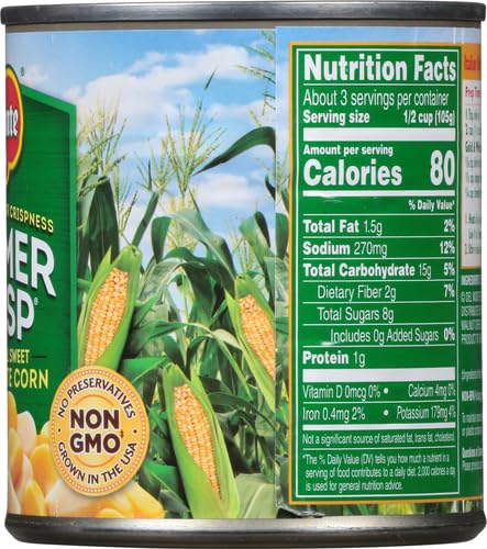 Non-GMO Del Monte corn label emphasizes clean ingredients.