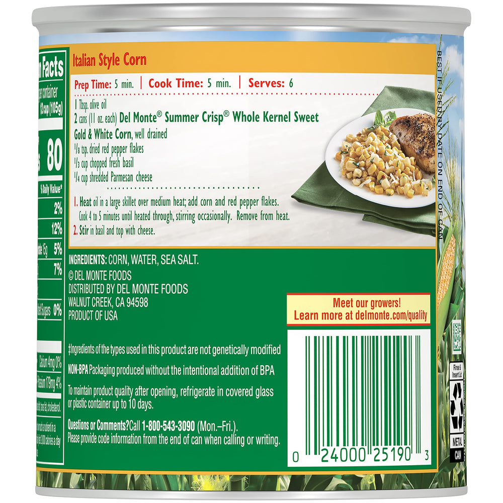 Del Monte corn as a side dish pairs with proteins and grains.