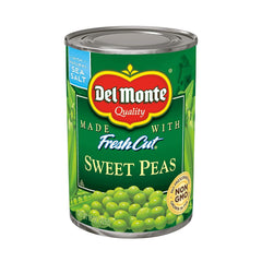 Del Monte Sweet Peas can front view, ready-to-use side dish option.