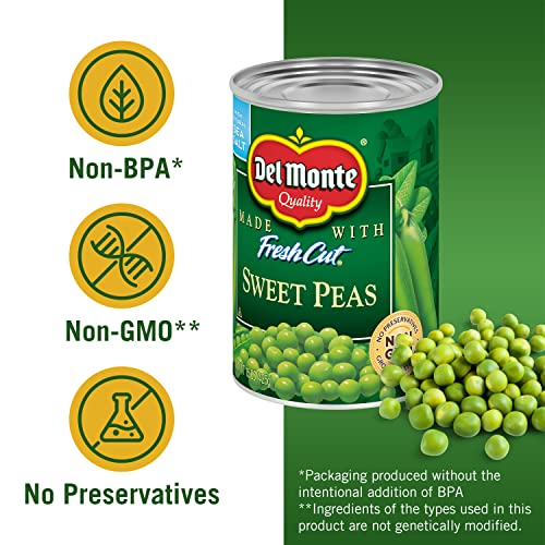 Del Monte Sweet Peas pack shot, versatile ingredient for quick recipes.