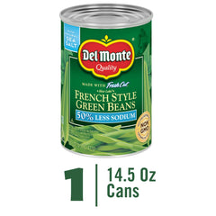 Del Monte green beans with water and sea salt ingredients.