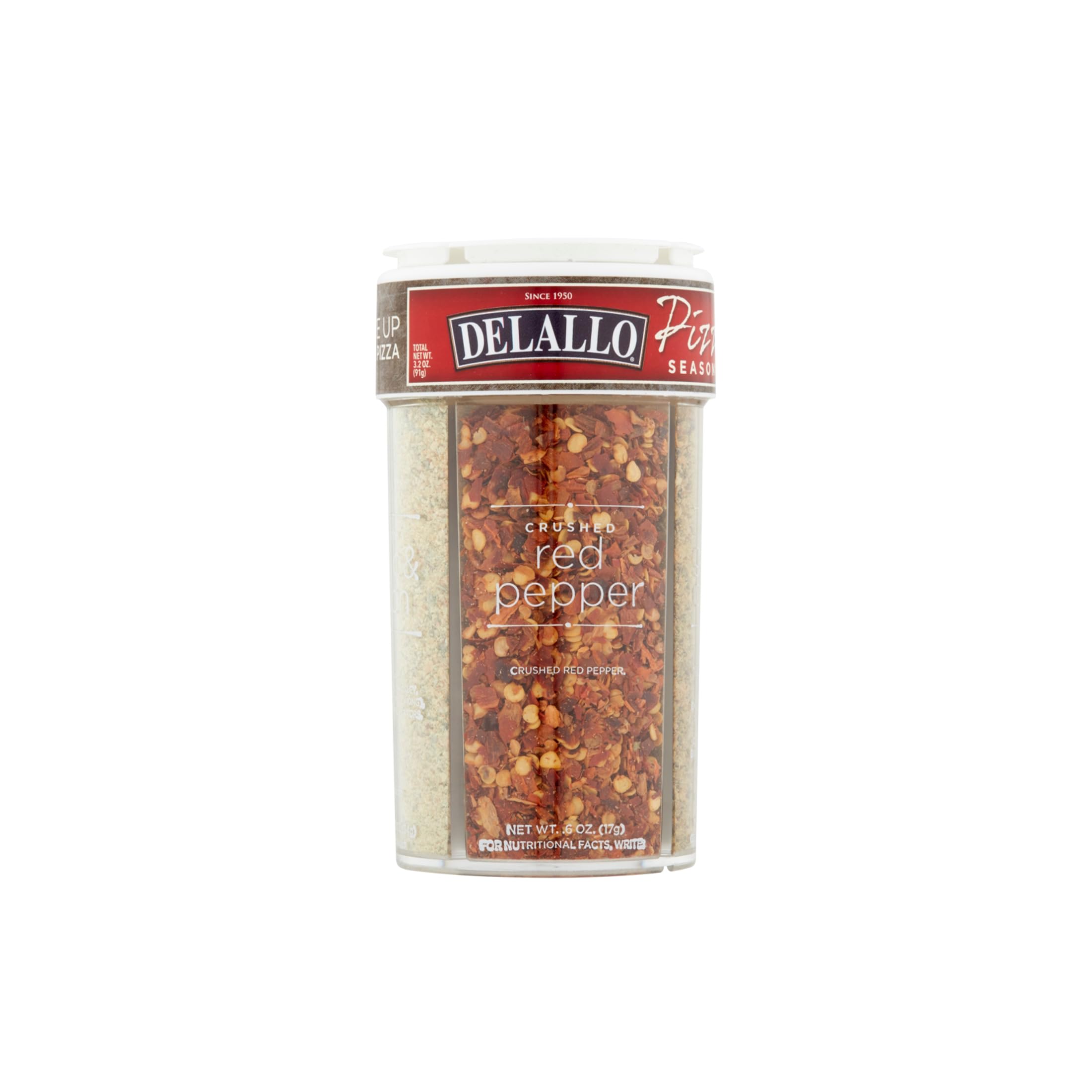 DeLallo 4 Spice Variety Pizza Seasoning Shaker front view enhances pizzas with bold flavor