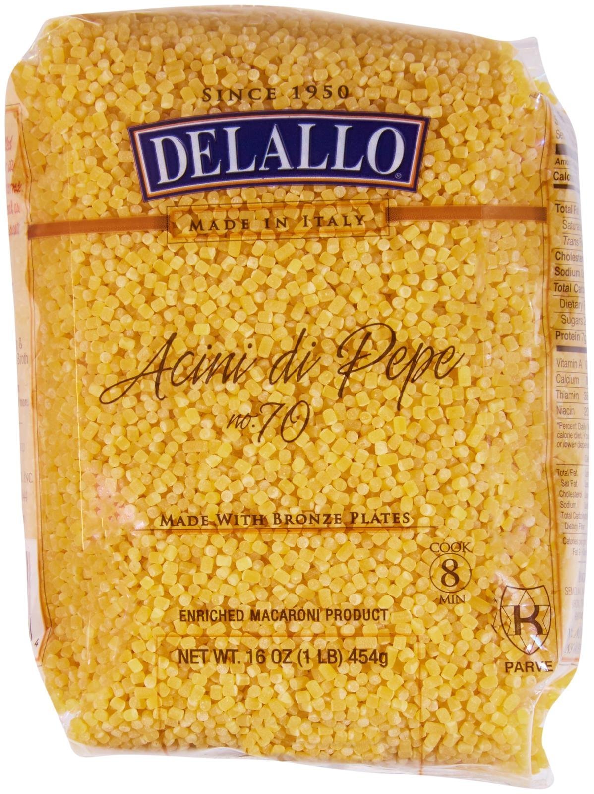 DeLallo Acini Di Pepe No.70 packshot for soups and salads.