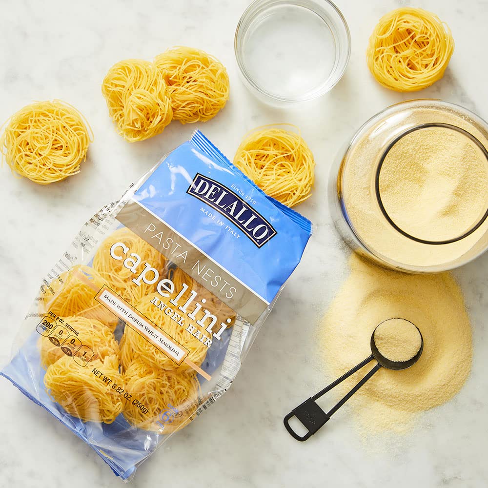 DeLallo Capellini pasta nests cooking to al dente texture.