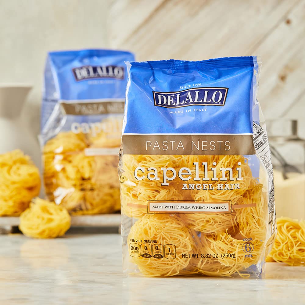 DeLallo packaging display showing easy nest portions.