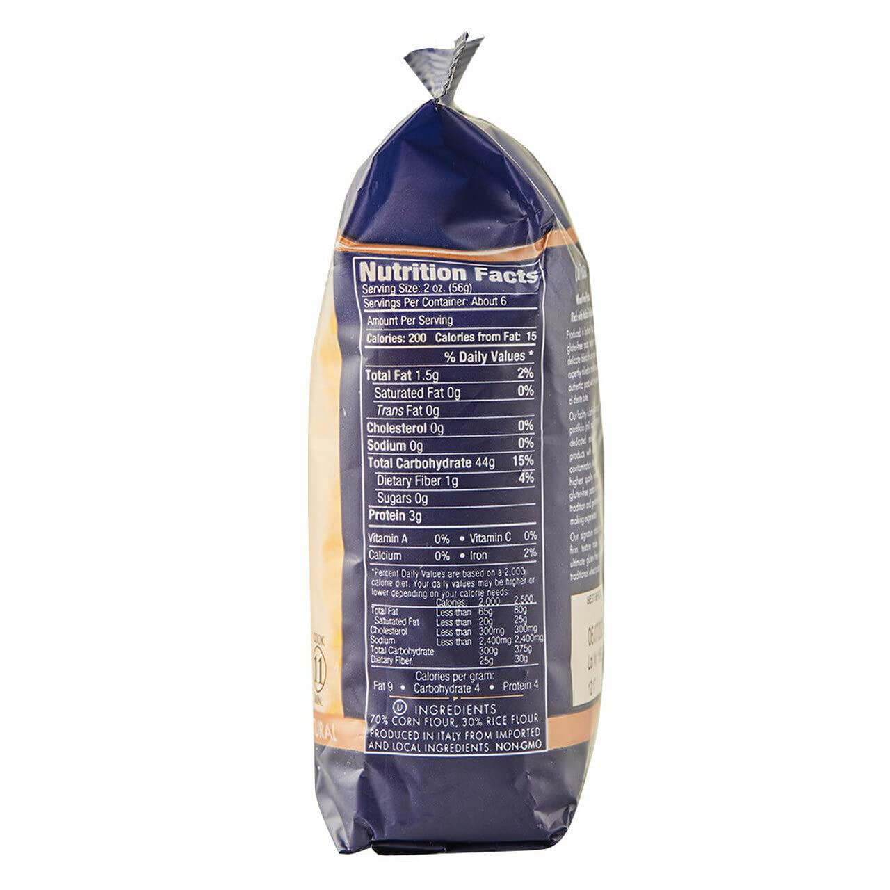 Gluten-free orzo packaging highlights non-GMO corn and rice blend.