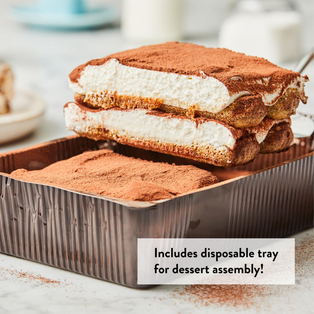 Delallo Tiramisu Kit: disposable pan for easy serving and cleanup.