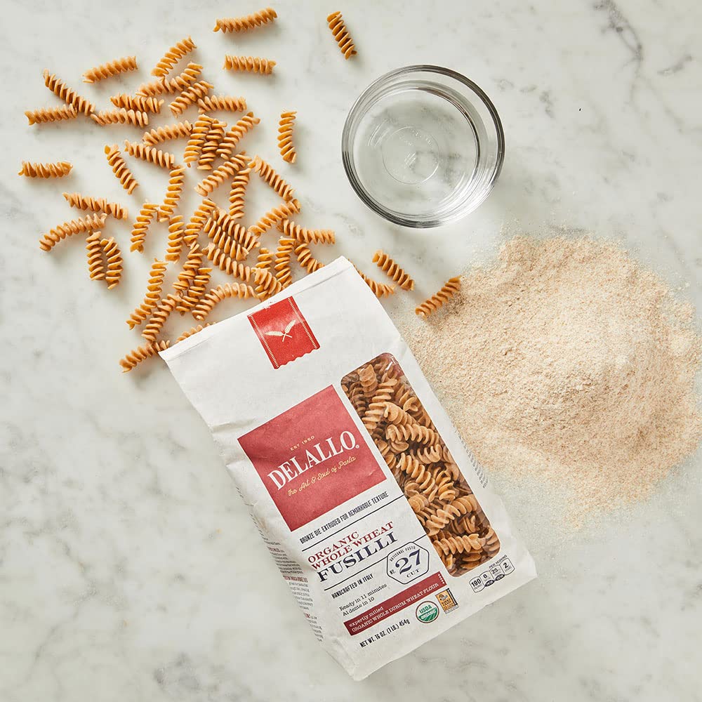 Sauce pairing with DeLallo Whole Wheat Fusilli #27 and vegetables.