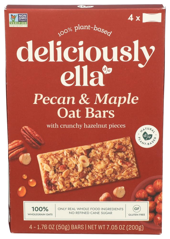 Deliciously Ella hazelnut pecan maple oat bar pack—crisp nuts and chewy oats.