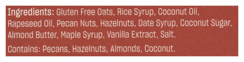 Close-up of Deliciously Ella ingredients: oats, maple, hazelnuts and pecans.