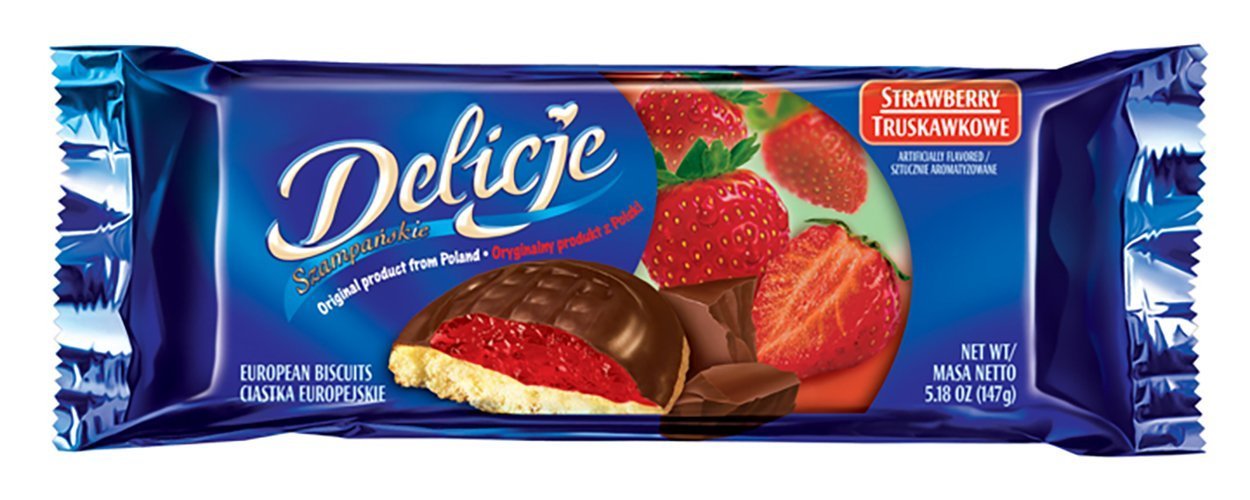 Delicje orange-filled cookie with chocolate coating, bright citrus for tea.
