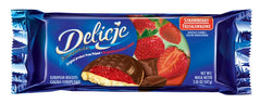 Delicje orange-filled cookie with chocolate coating, bright citrus for tea.