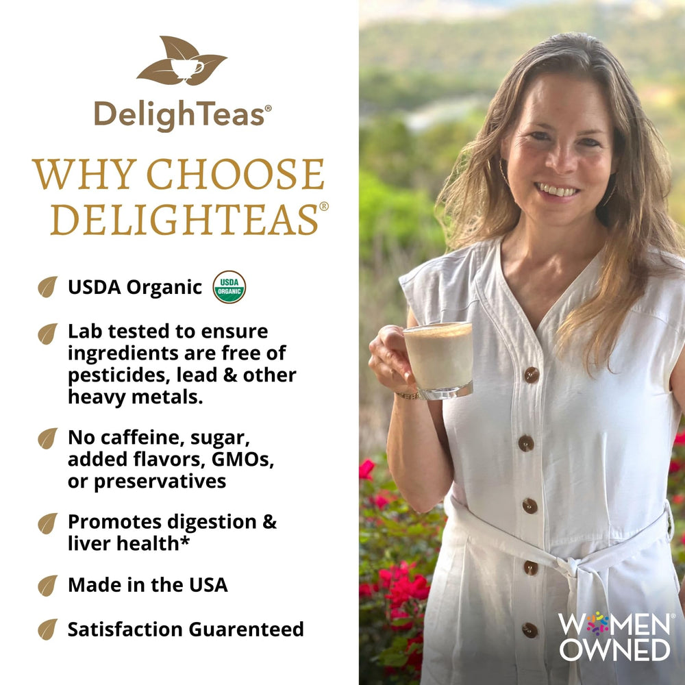 DelighTeas French press setup with organic coffee alternative brewing