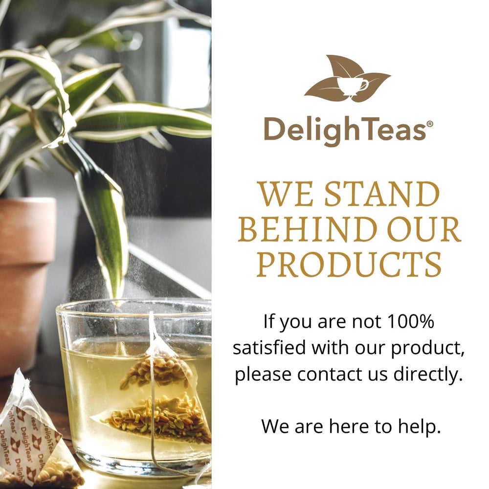 DelighTeas compostable packaging supports sustainable tea enjoyment.