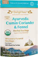 DelighTeas Digest & Detox packaging with compostable pyramid bags for eco-friendly brewing.