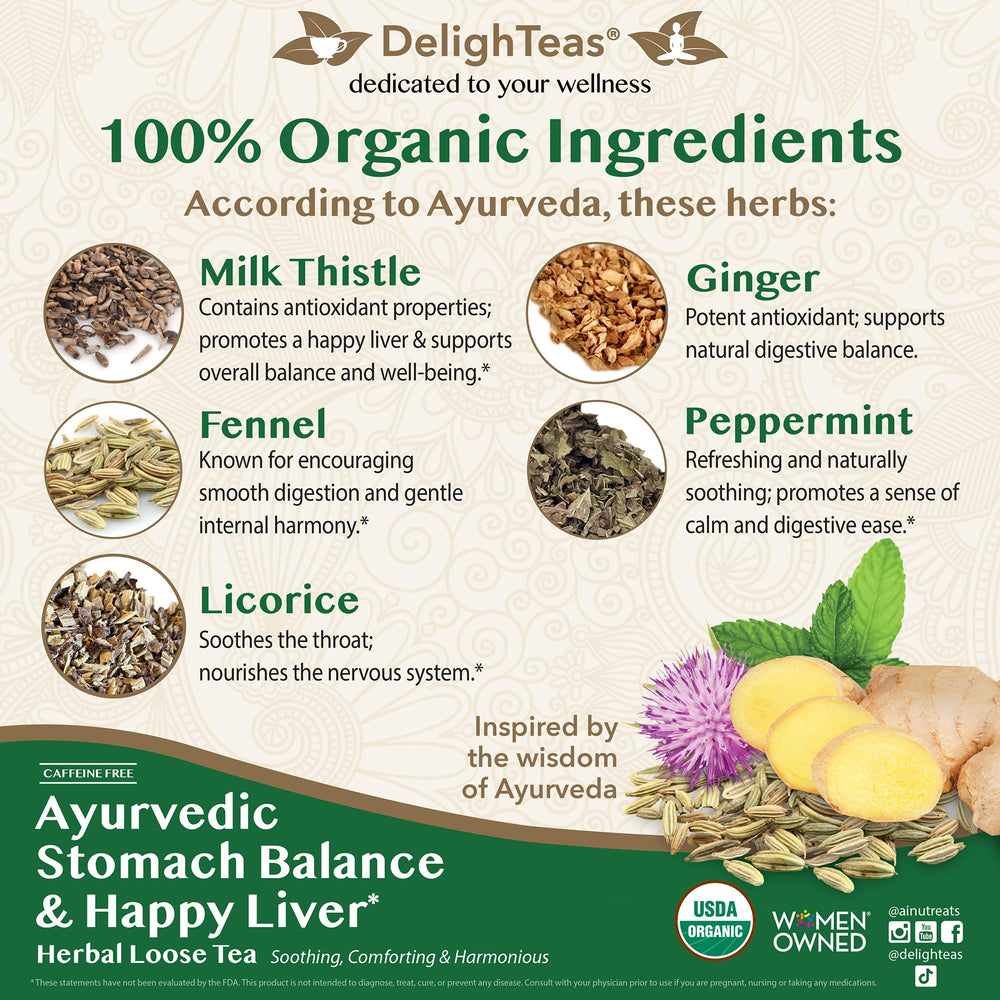 DelighTeas Stomach & Liver Tea brewed cup displaying warm aroma and soothing color.