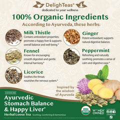 DelighTeas Stomach & Liver Tea brewed cup displaying warm aroma and soothing color.