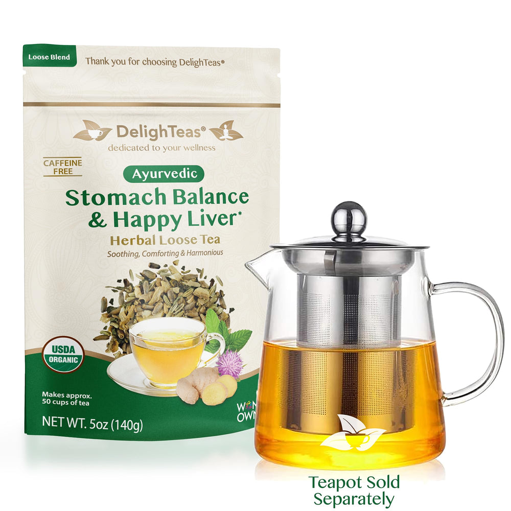 DelighTeas Stomach & Liver Tea pouch shows convenient 50-serving supply.
