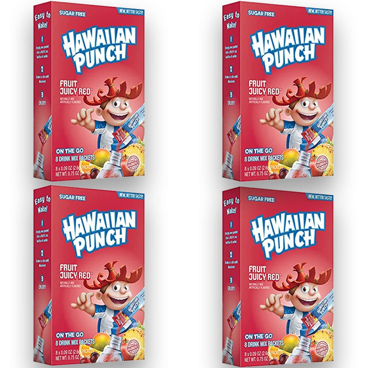 D'Elite Box Hawaiian Punch Juicy Red powder packets for on-the-go flavor without added sugar.