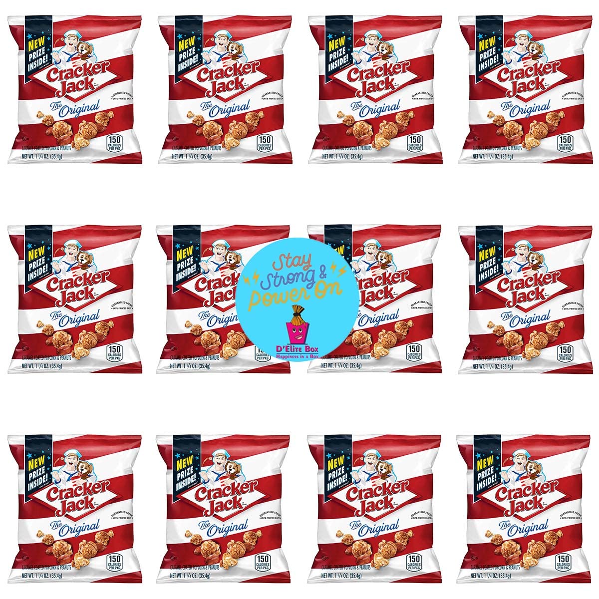 Individually wrapped Cracker Jack 1.25 oz portions ideal for lunch boxes.