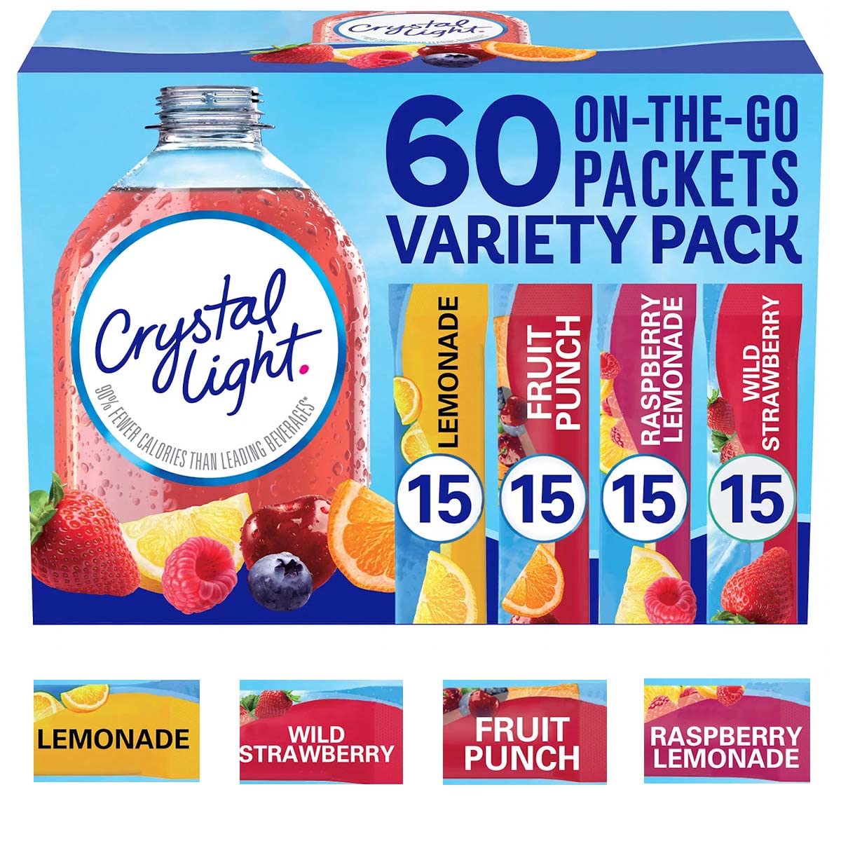 D'Elite Box Crystal Light raspberry lemonade on-the-go packets with caffeine option.