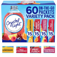 D'Elite Box Crystal Light raspberry lemonade on-the-go packets with caffeine option.