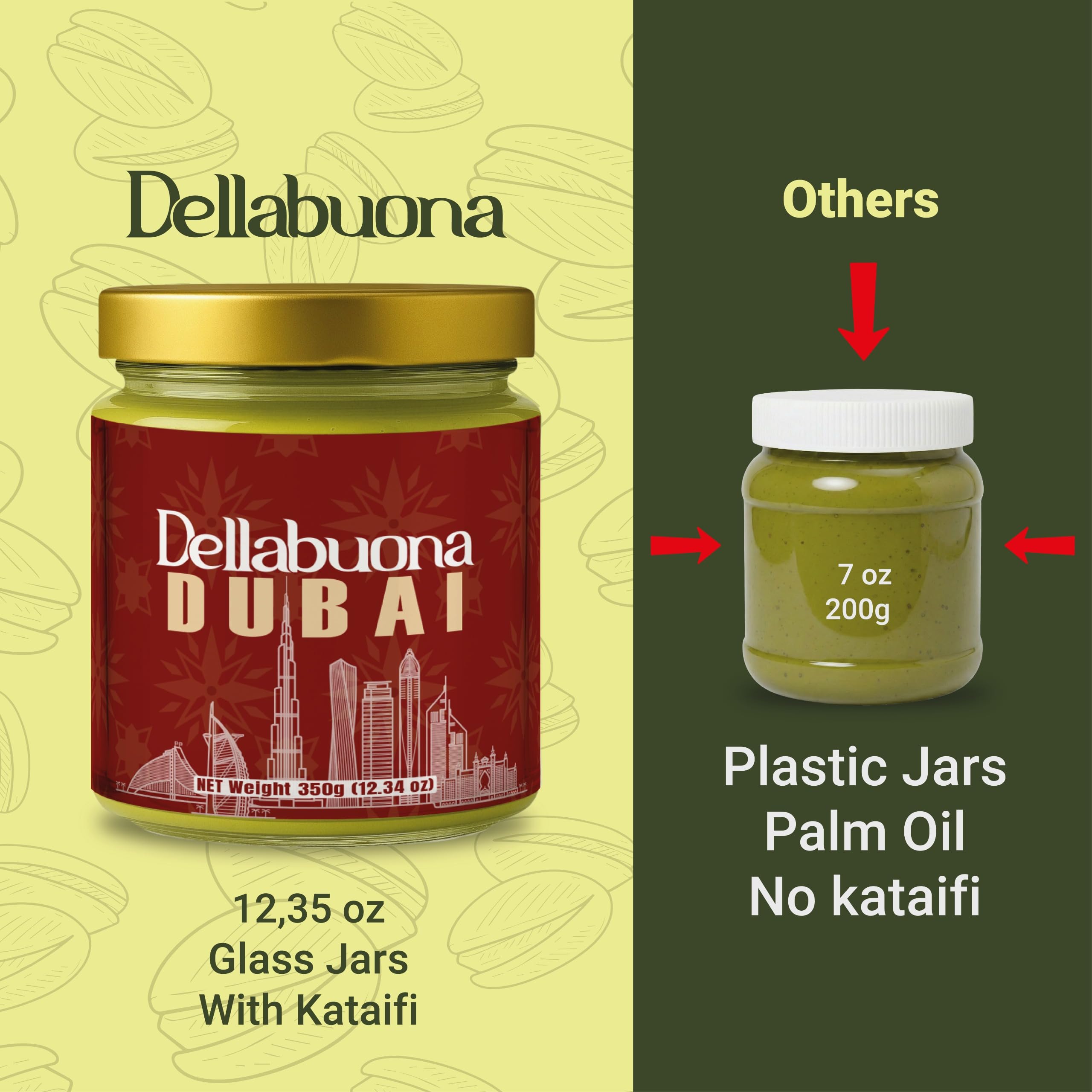 Close-up of kataifi threads swirled into Dellabuona pistachio cream