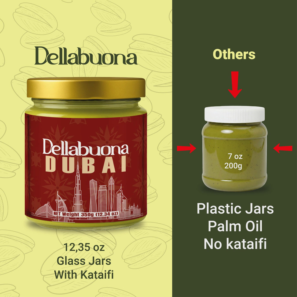 Close-up of kataifi threads swirled into Dellabuona pistachio cream