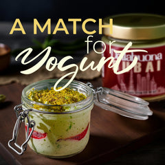 Dellabuona pistachio cream swirl in latte, creamy nutty flavor