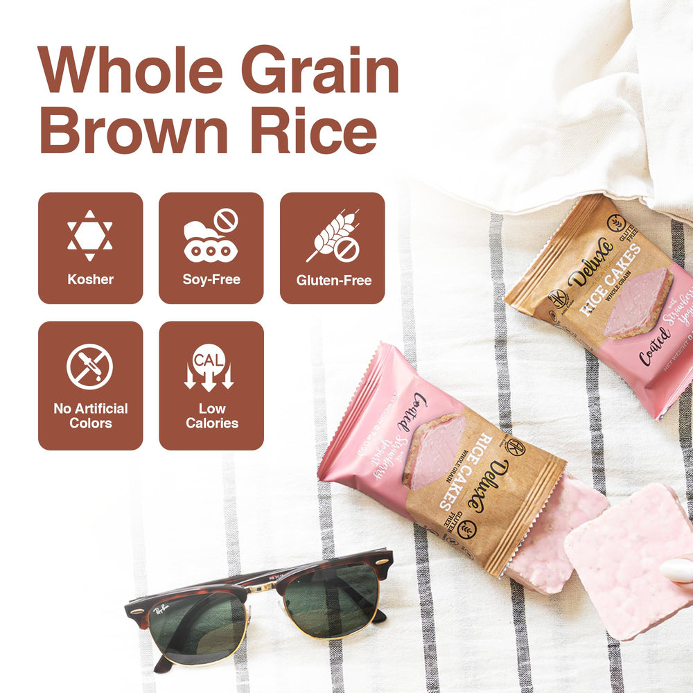 Deluxe & Bla Bla strawberry yogurt coated rice cakes combine fruity tang with crunch.