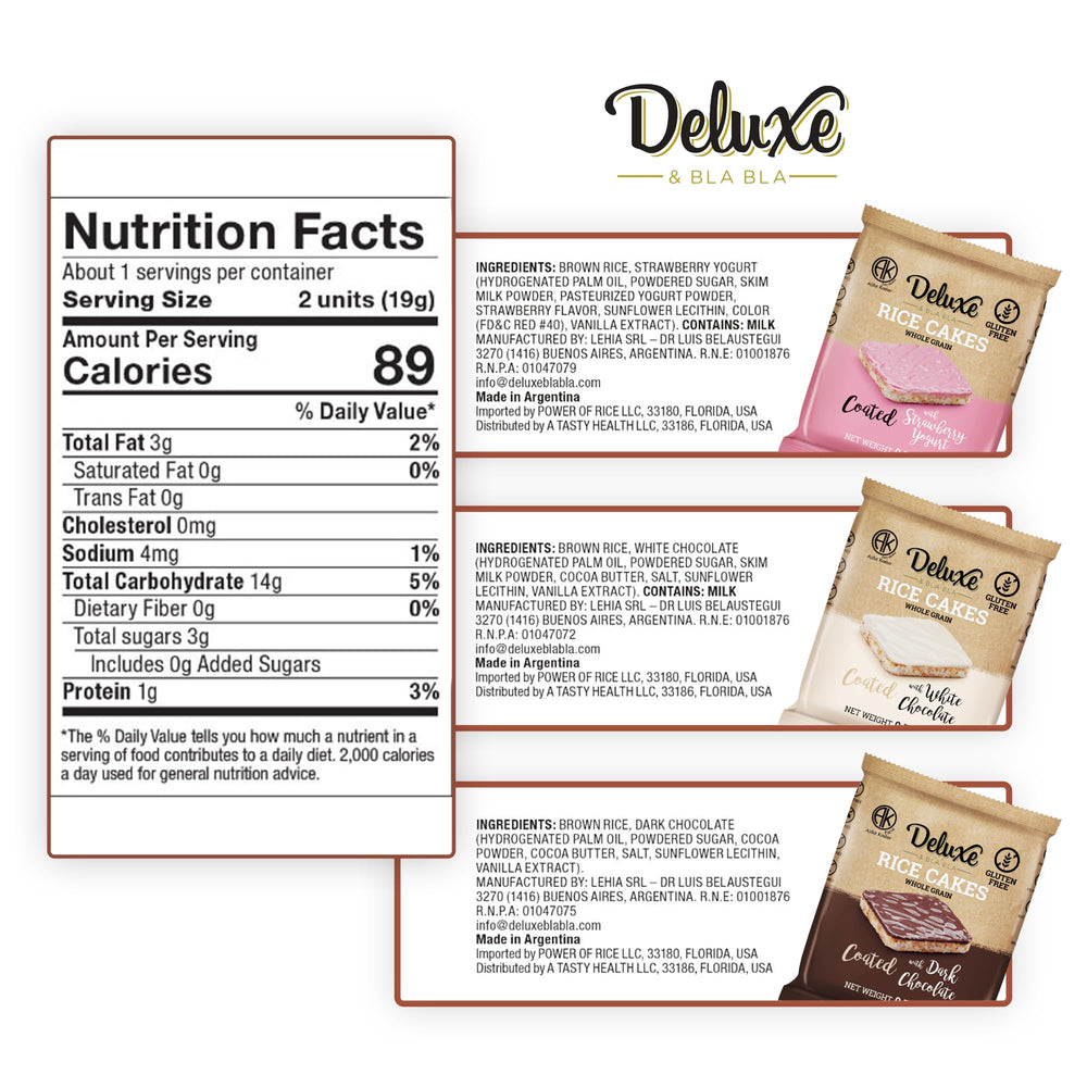 Deluxe & Bla Bla white chocolate coated rice cakes deliver creamy sweetness and texture.