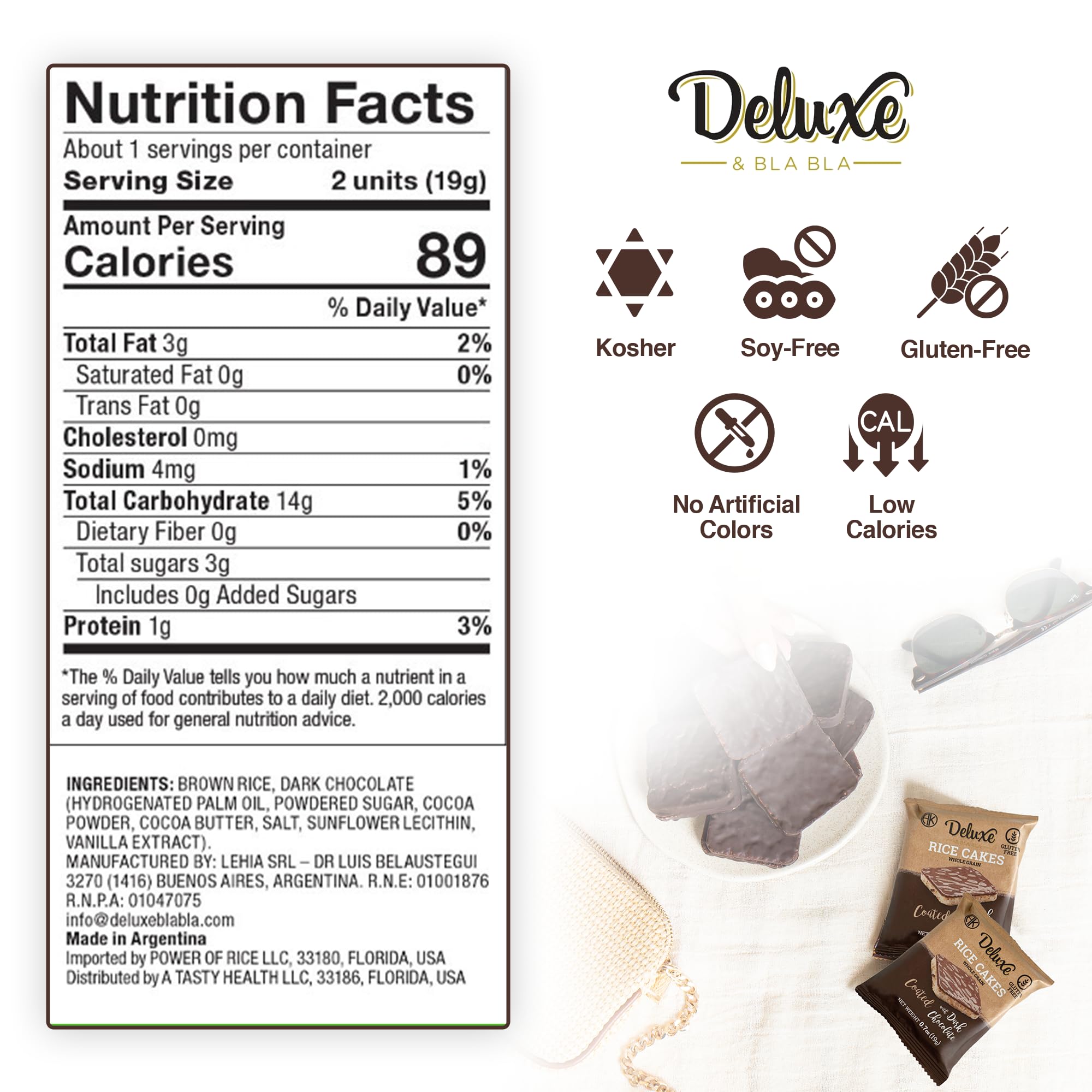 Deluxe & Bla Bla white chocolate rice cakes 12-pack provide on-the-go energy with light sweetness.