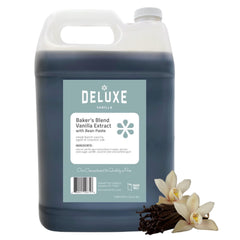 Deluxe Fine Foods vanilla paste bulk 128oz front view with label, ideal for baking