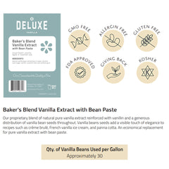 Deluxe Fine Foods vanilla paste bulk 128oz label close-up, rich color