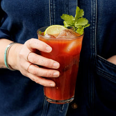 Demitri's Bloody Mary glass prepared for a flavorful brunch cocktail