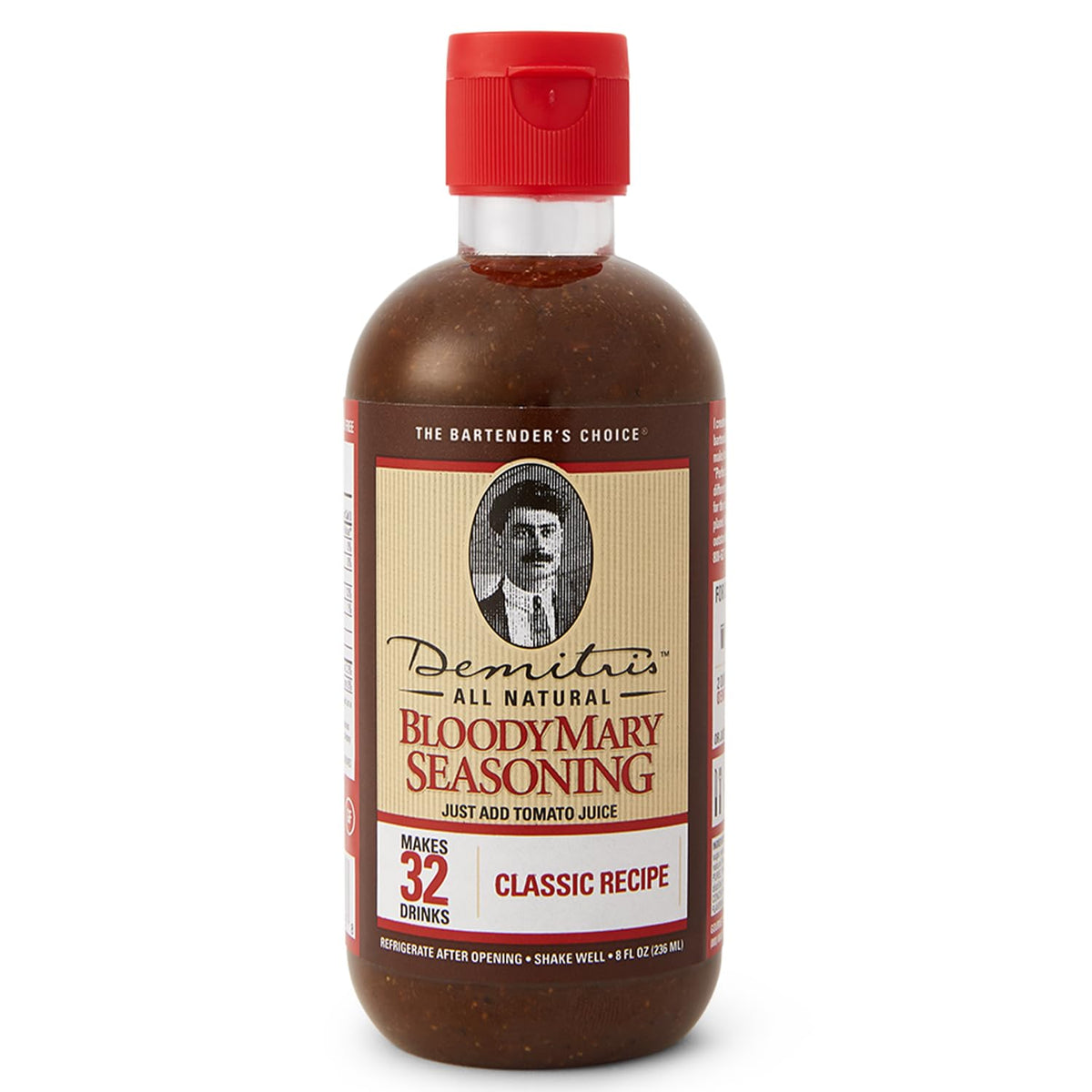 Demitri's Bloody Mary Seasoning bottle front, ready for bold home cocktails