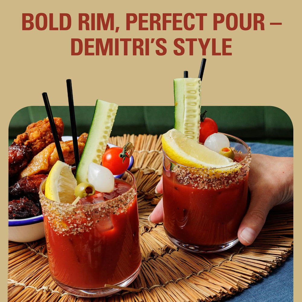 Demitri's RimShot sprinkled on a glass rim for a savory Bloody Mary.