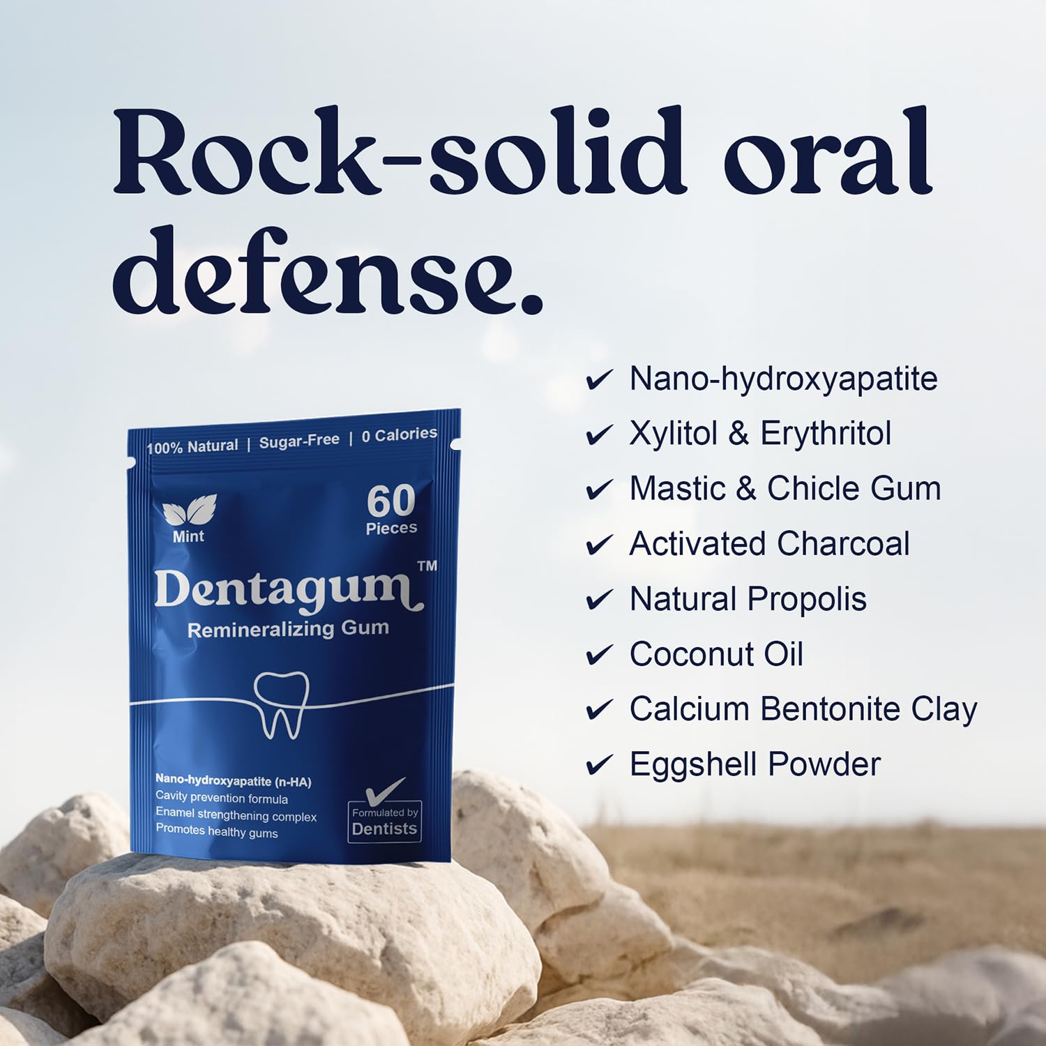 Dentagum gum base from natural resins delivers a lasting chew.