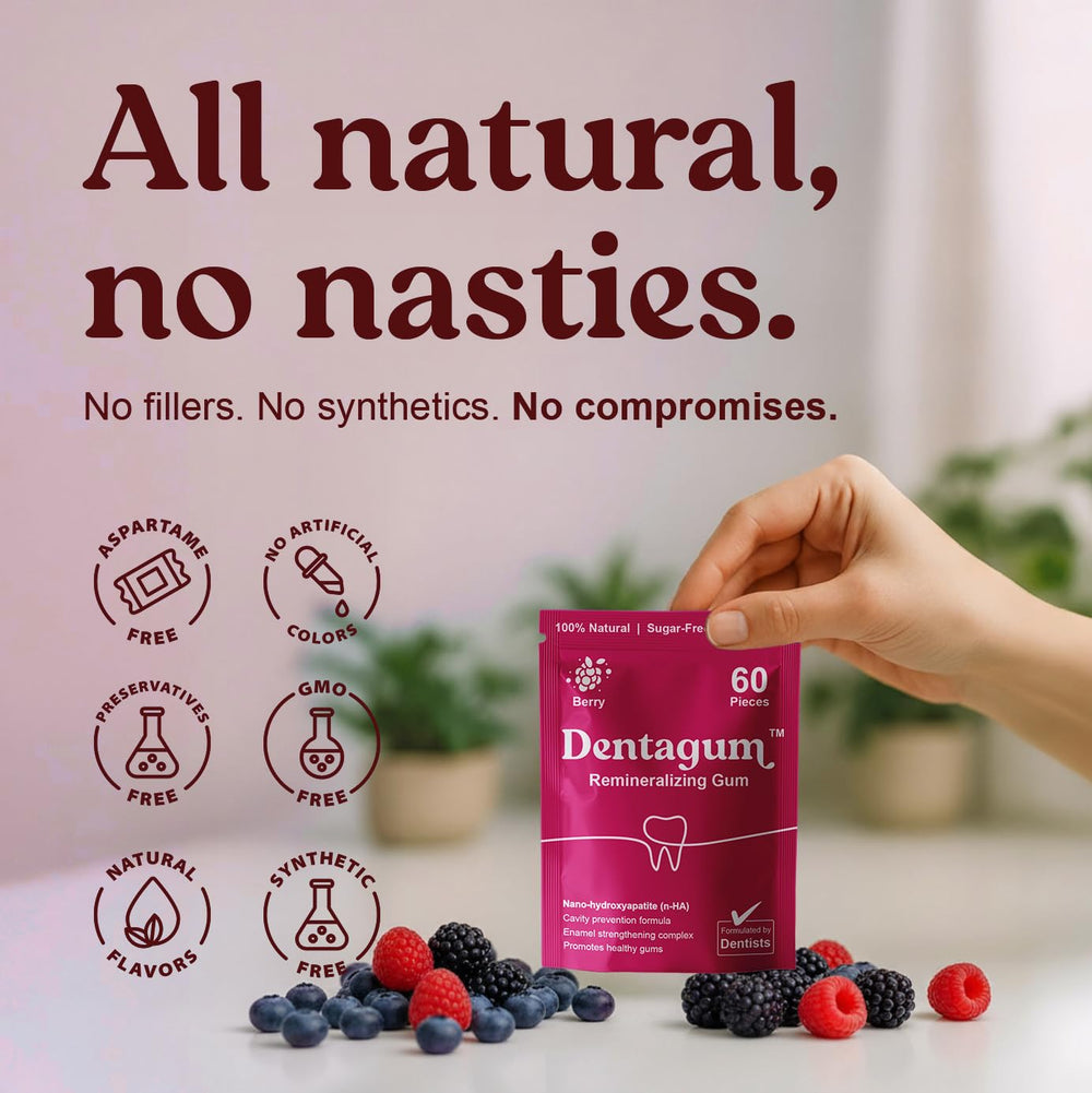 Dentagum tree-sap gum base delivering natural chew and lasting freshness.