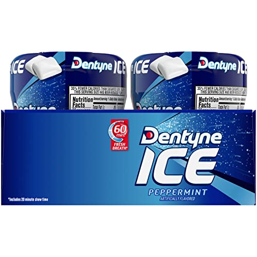 Dentyne Ice Peppermint open-pack close-up focuses on fresh breath use.