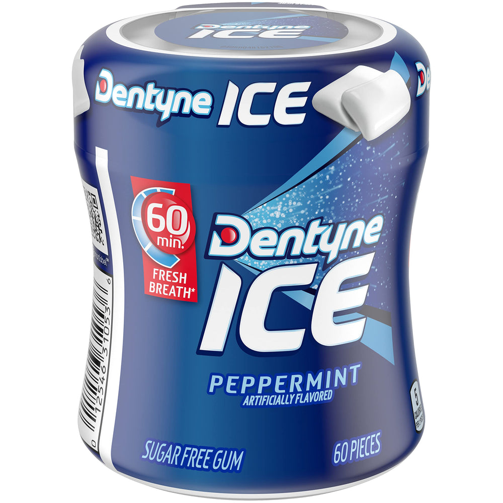 Dentyne Ice Peppermint pack tray indicates convenient pocket-sized refreshment on the go.