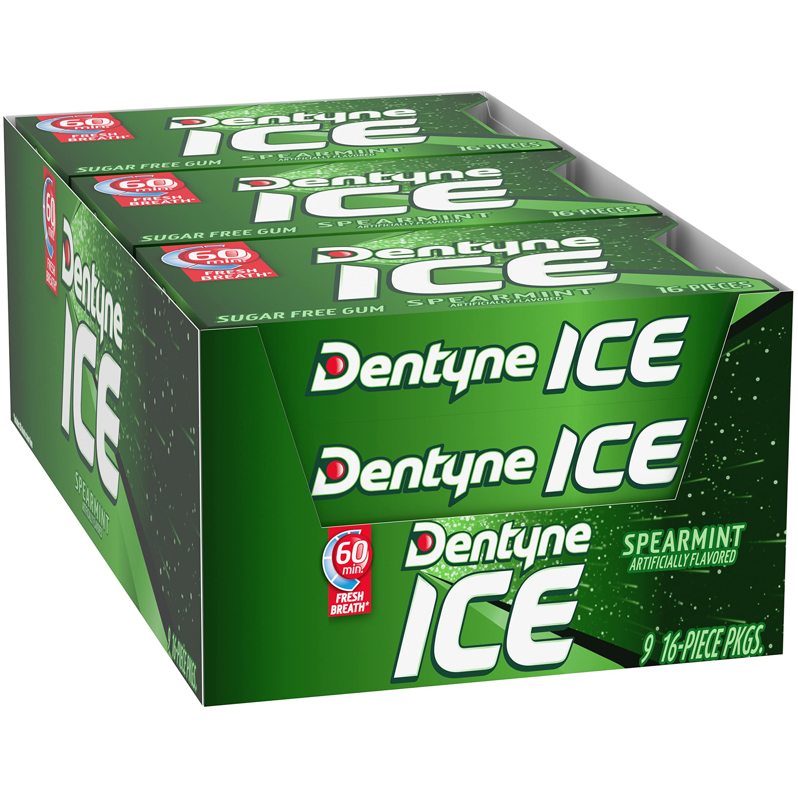 Dentyne Ice Spearmint teal-pack corner offers a clean, crisp look.