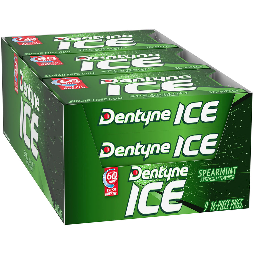 Dentyne Ice Spearmint teal-pack corner offers a clean, crisp look.