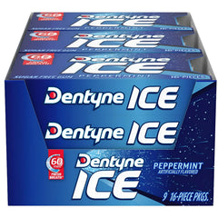 Dentyne Ice Peppermint sugar-free gum 16-piece pack front view for fresh breath.